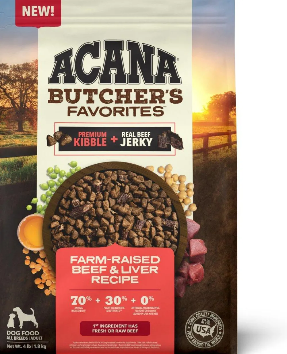 Acana Dry Food^Butcher's Favorites Farm-Raised Beef & Liver Recipe Dry Dog Food, 4-lb