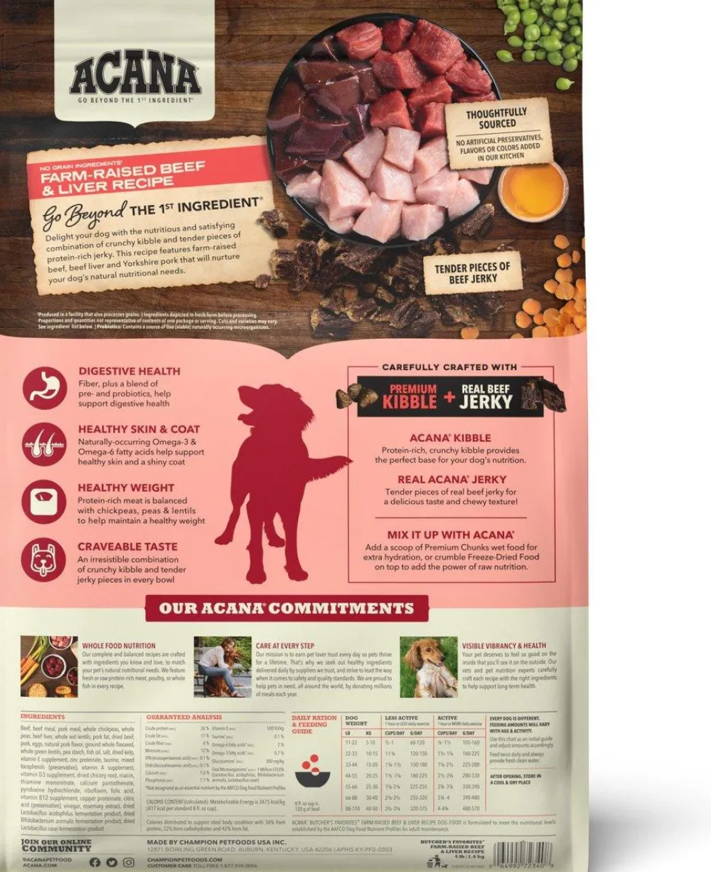 Acana Dry Food^Butcher's Favorites Farm-Raised Beef & Liver Recipe Dry Dog Food, 4-lb