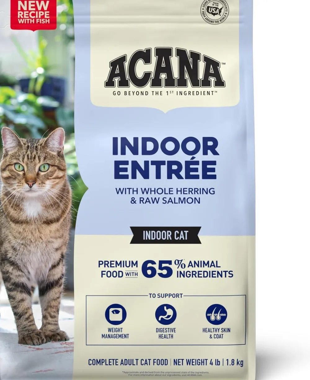 Acana Dry Food^Indoor Entree with Whole Herring & Raw Salmon Dry Cat Food, 4-lb