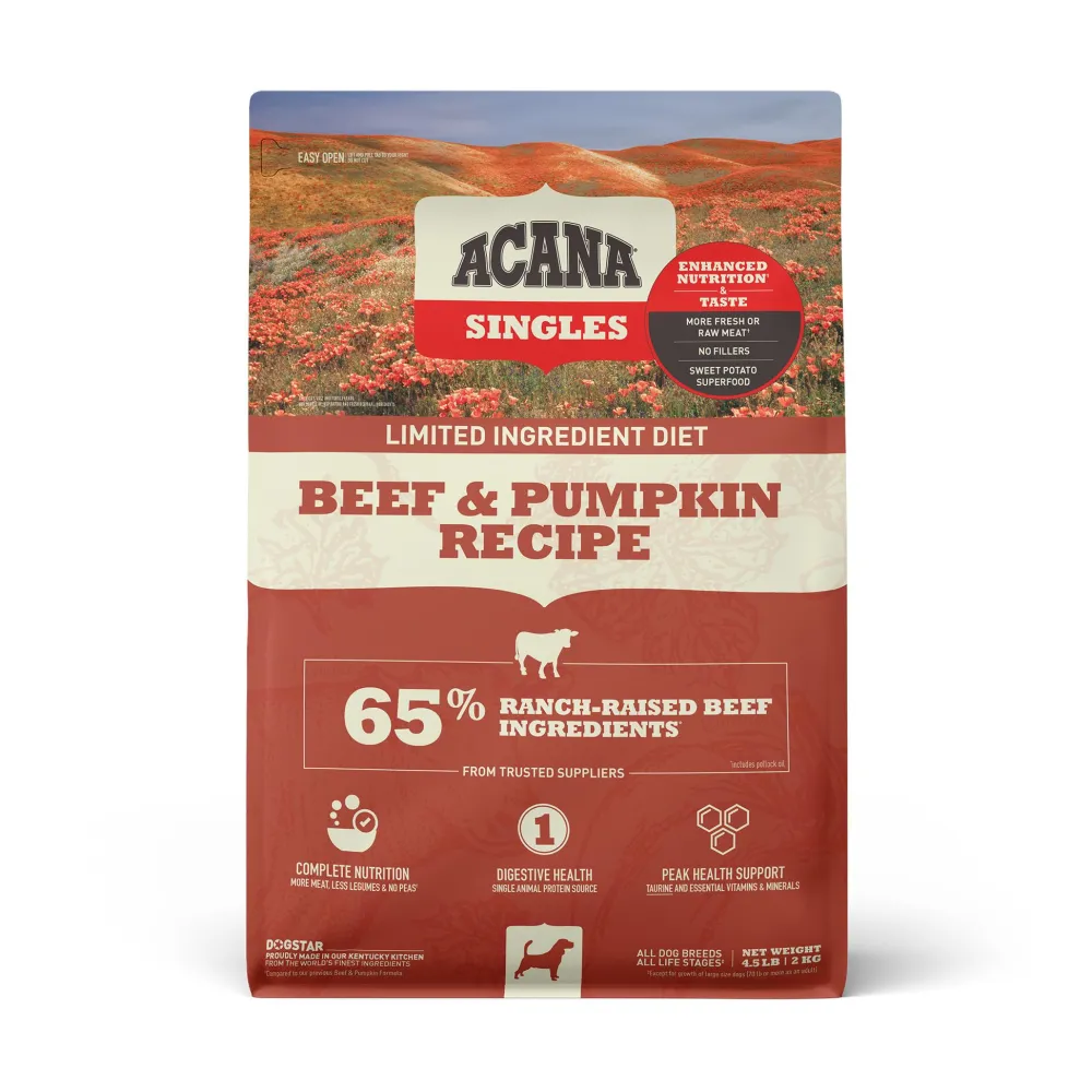 Acana Dry Food^Singles Limited Ingredient Beef & Pumpkin Grain-Free Dry Dog Food, 4.5-lb