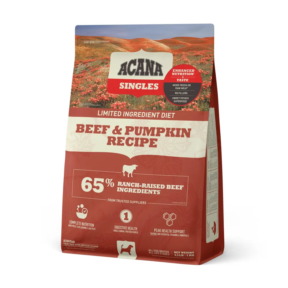 Acana Dry Food^Singles Limited Ingredient Beef & Pumpkin Grain-Free Dry Dog Food, 4.5-lb