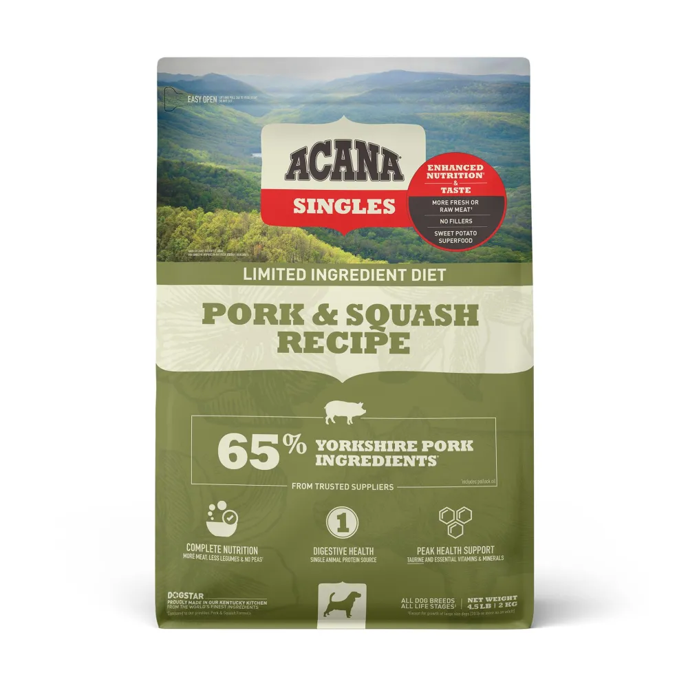 Acana Dry Food^Singles Limited Ingredient Pork & Squash Grain-Free Dry Dog Food, 4.5-lb