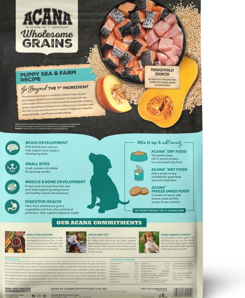 Acana Dry Food^Wholesome Grains Sea & Farm Puppy Recipe Dry Dog Food, 4-lb