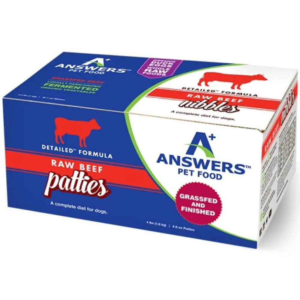 Answers Frozen Food^Detailed Formula Raw Beef Frozen Dog Food, Patties, 4-lb