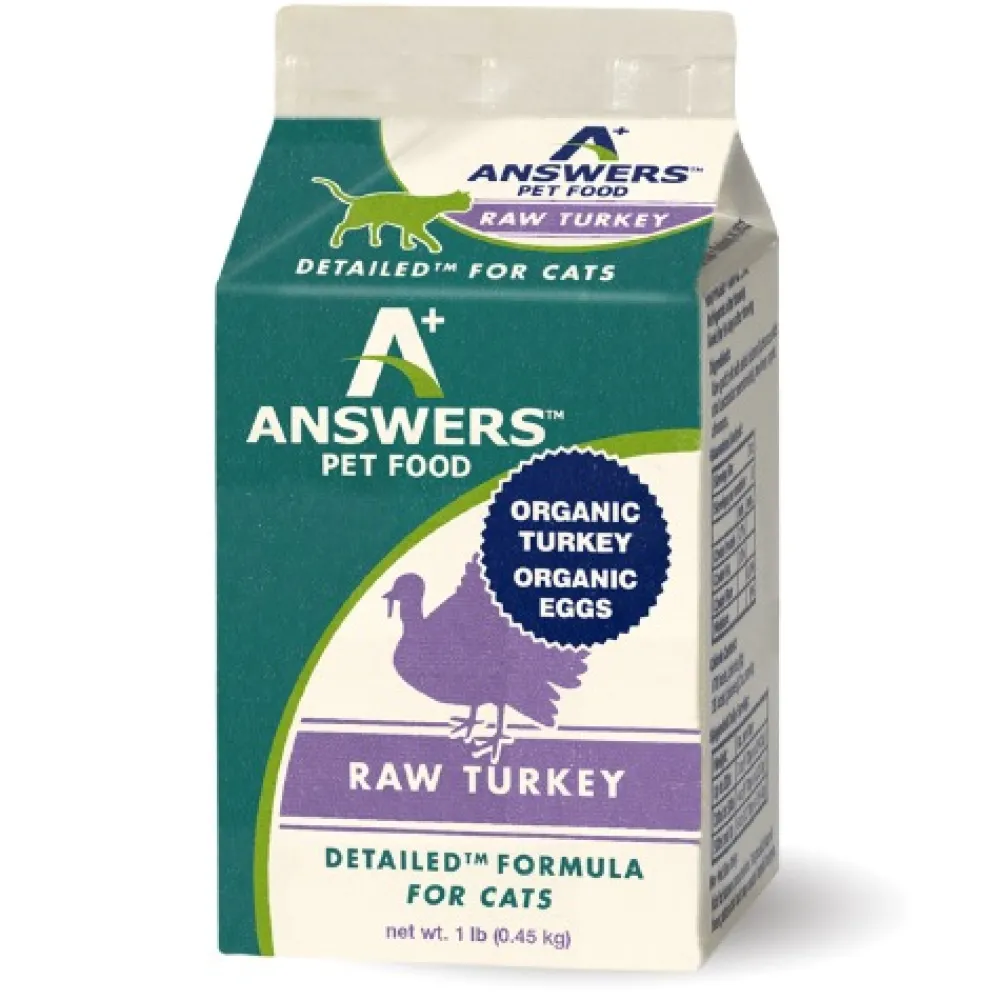 Answers Frozen Food^Detailed Formula Raw Turkey Frozen Cat Food, 1-lb