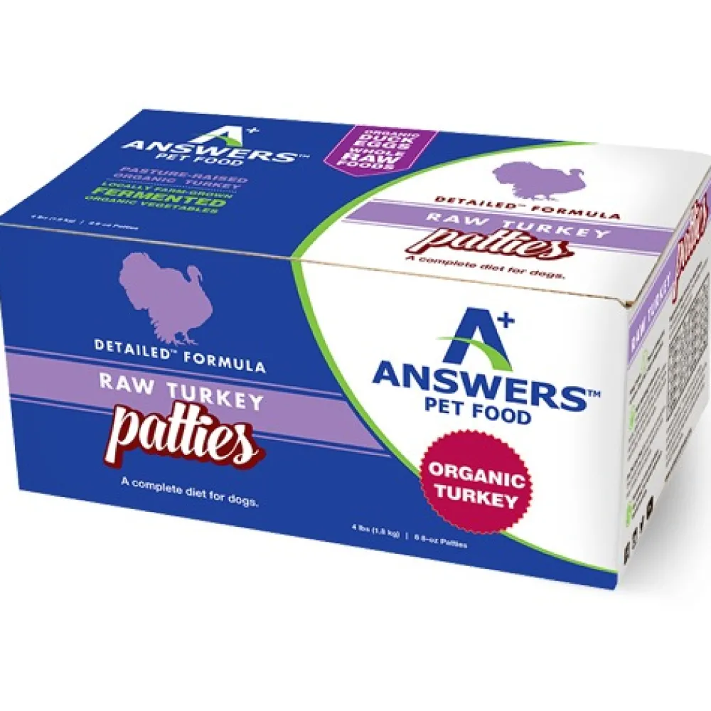 Answers Frozen Food^Detailed Formula Raw Turkey Frozen Dog Food, Patties, 4-lb