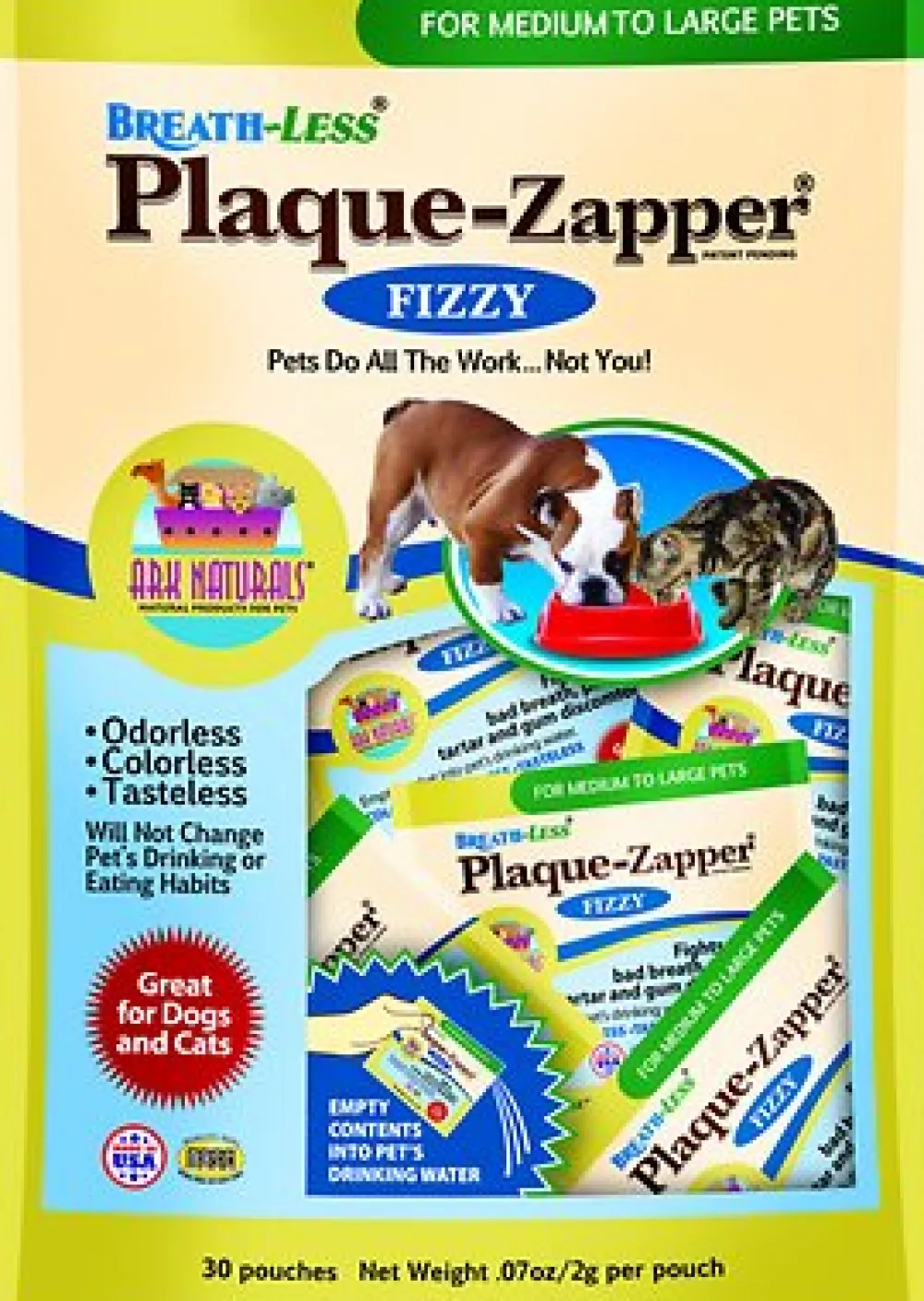 Ark Naturals Dental Care | Dental Care^Breath-Less Plaque Zapper Dog & Cat Pouches, Medium to Large
