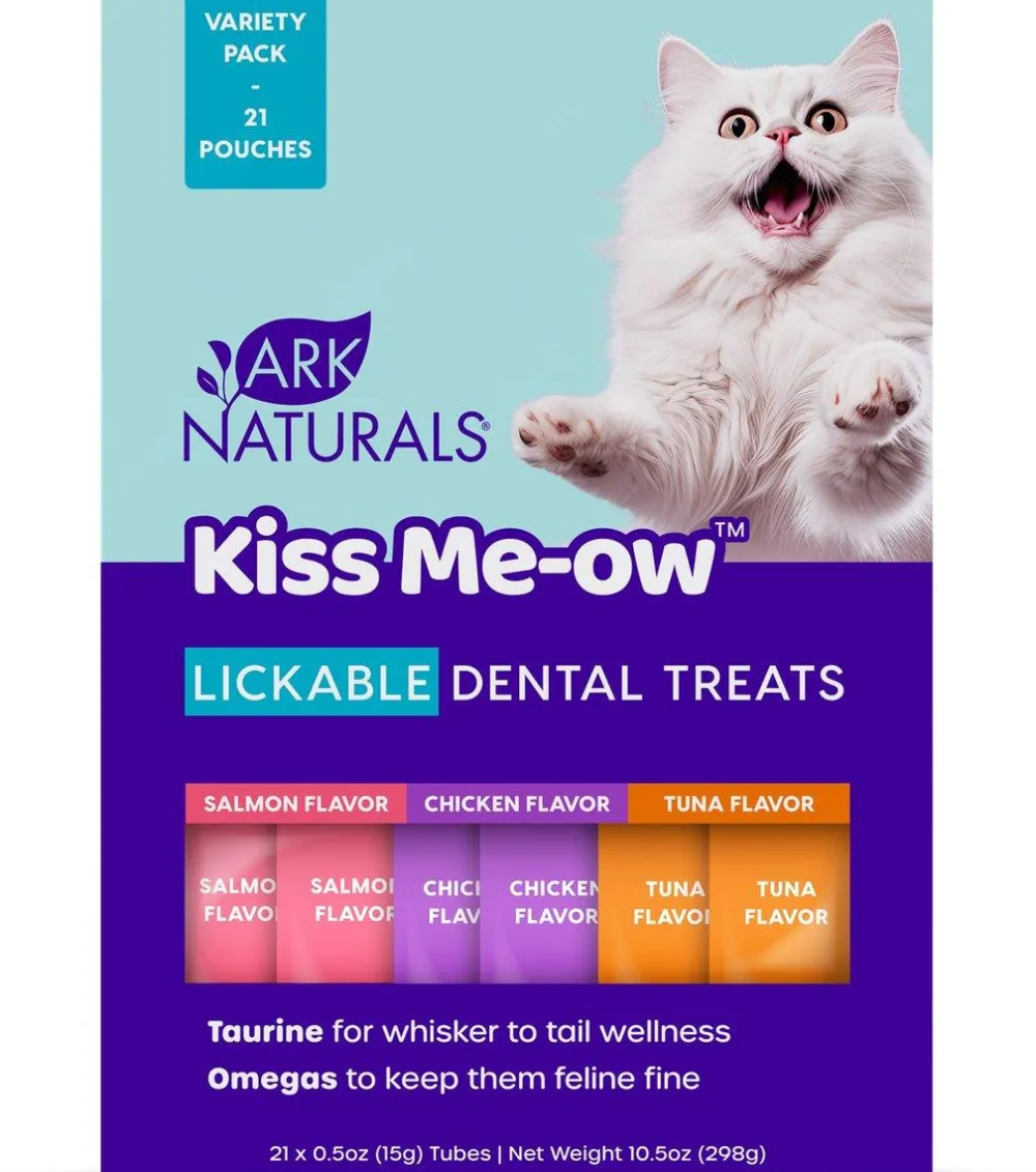 Ark Naturals Dental Care | Dental Care^Kiss Me-Ow Lickable Dental Cat Treats Variety Pack, 21-count