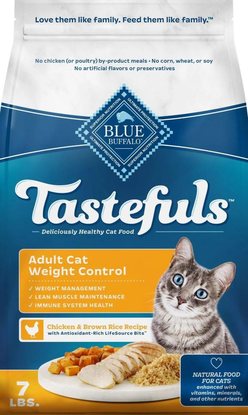 Blue Buffalo Dry Food^BLUE Tastefuls Weight Control Chicken & Brown Rice Adult Dry Cat Food, 7-lb