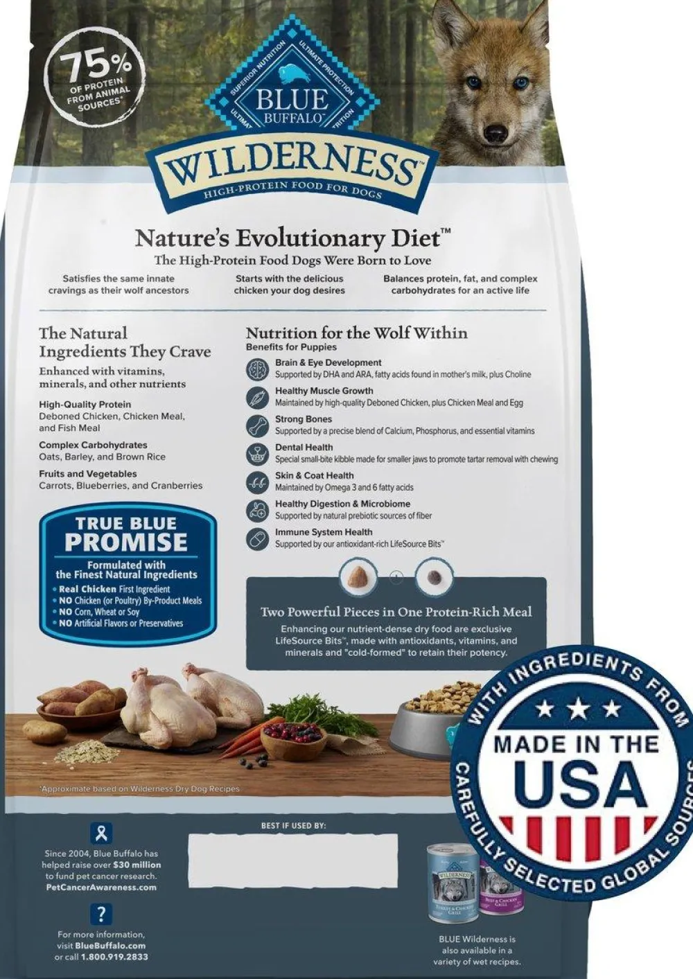 Blue Buffalo Dry Food^BLUE Wilderness Chicken with Wholesome Grains Puppy Dry Dog Food, 4.5-lb