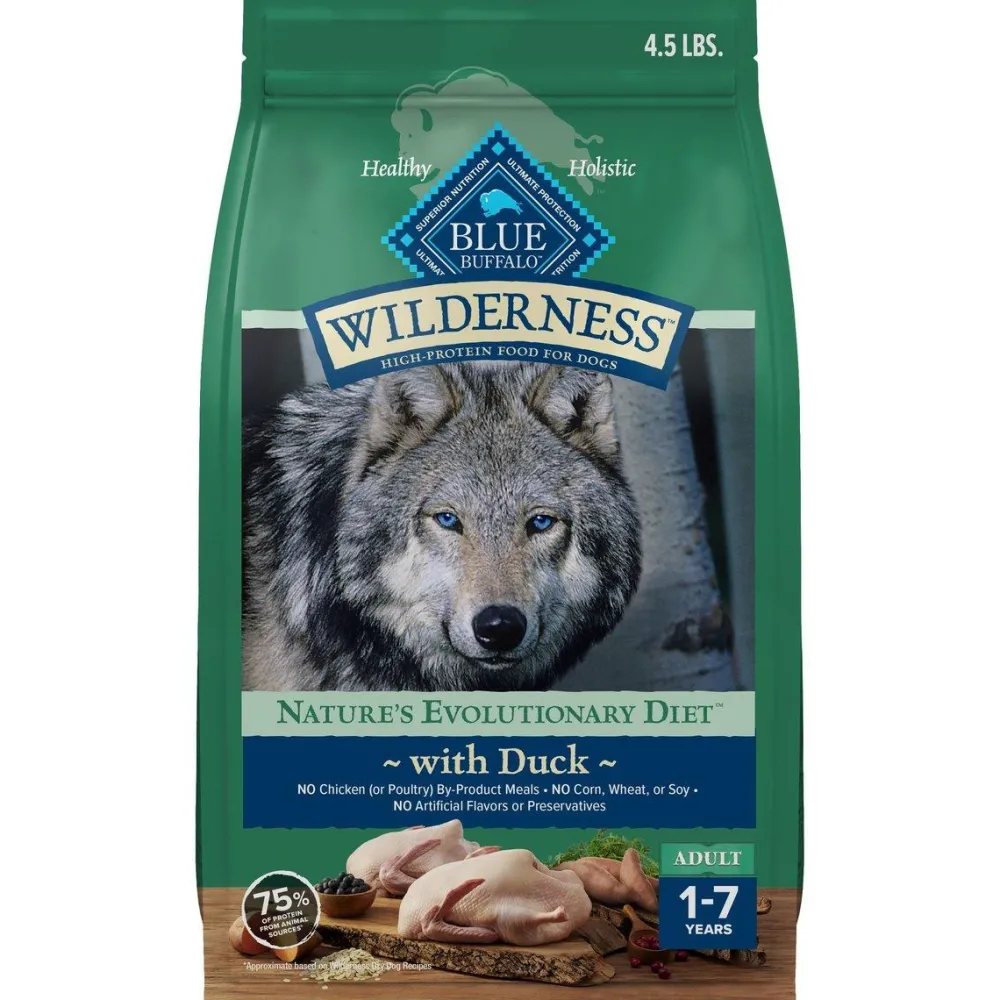 Blue Buffalo Dry Food^BLUE Wilderness Duck with Wholesome Grains Adult Dry Dog Food, 4.5-lb