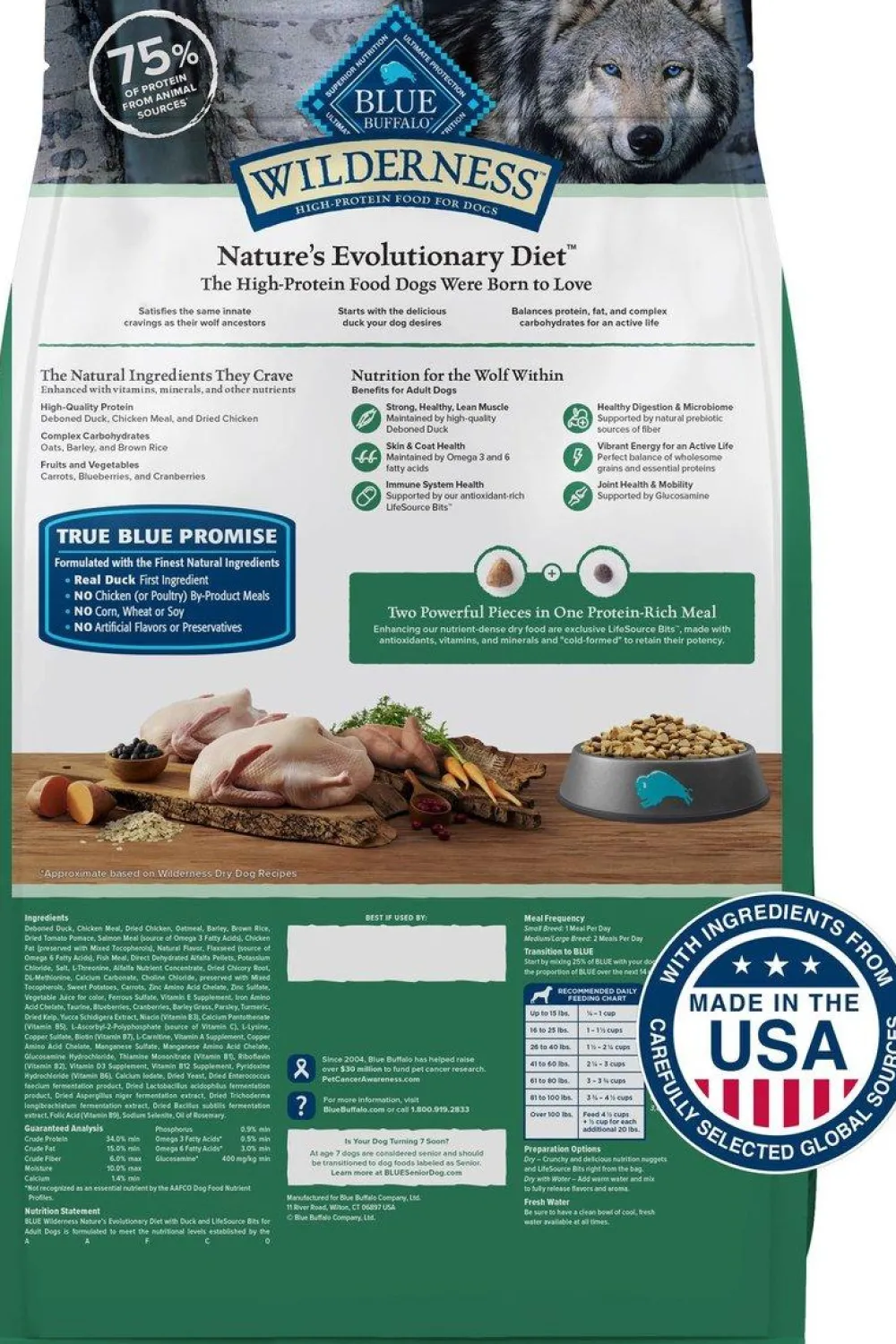 Blue Buffalo Dry Food^BLUE Wilderness Duck with Wholesome Grains Adult Dry Dog Food, 4.5-lb