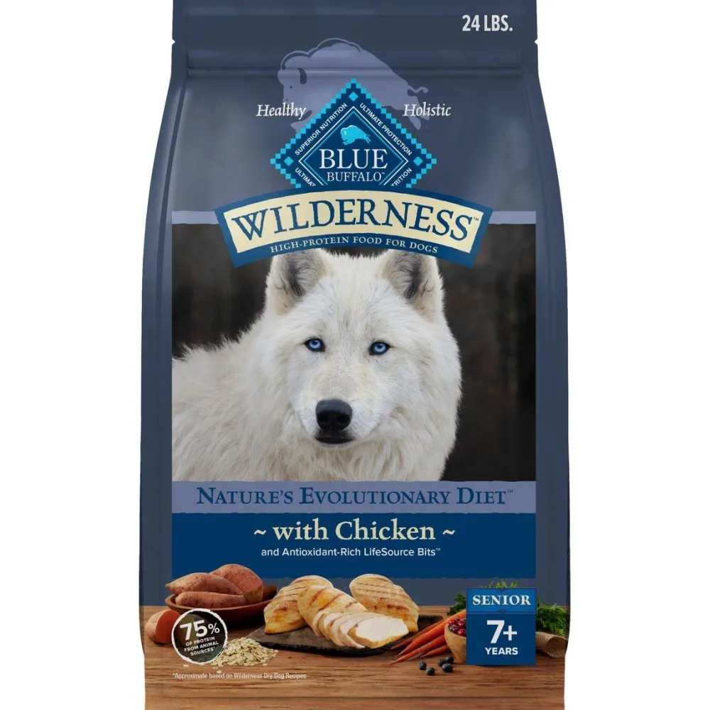 Blue Buffalo Dry Food^BLUE Wilderness High Protein with Chicken Senior Dog Dry Food, 24-lb