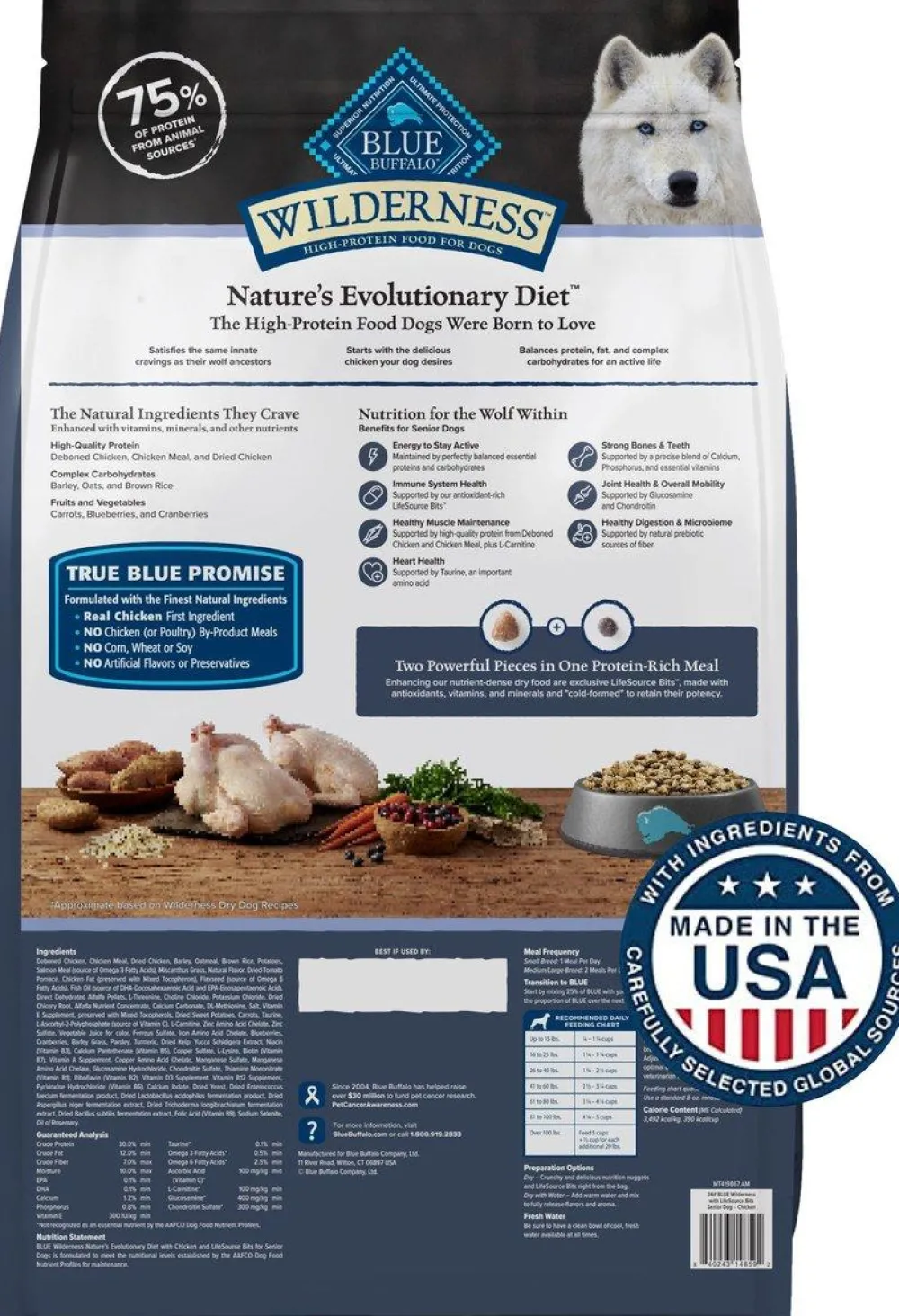 Blue Buffalo Dry Food^BLUE Wilderness High Protein with Chicken Senior Dog Dry Food, 24-lb