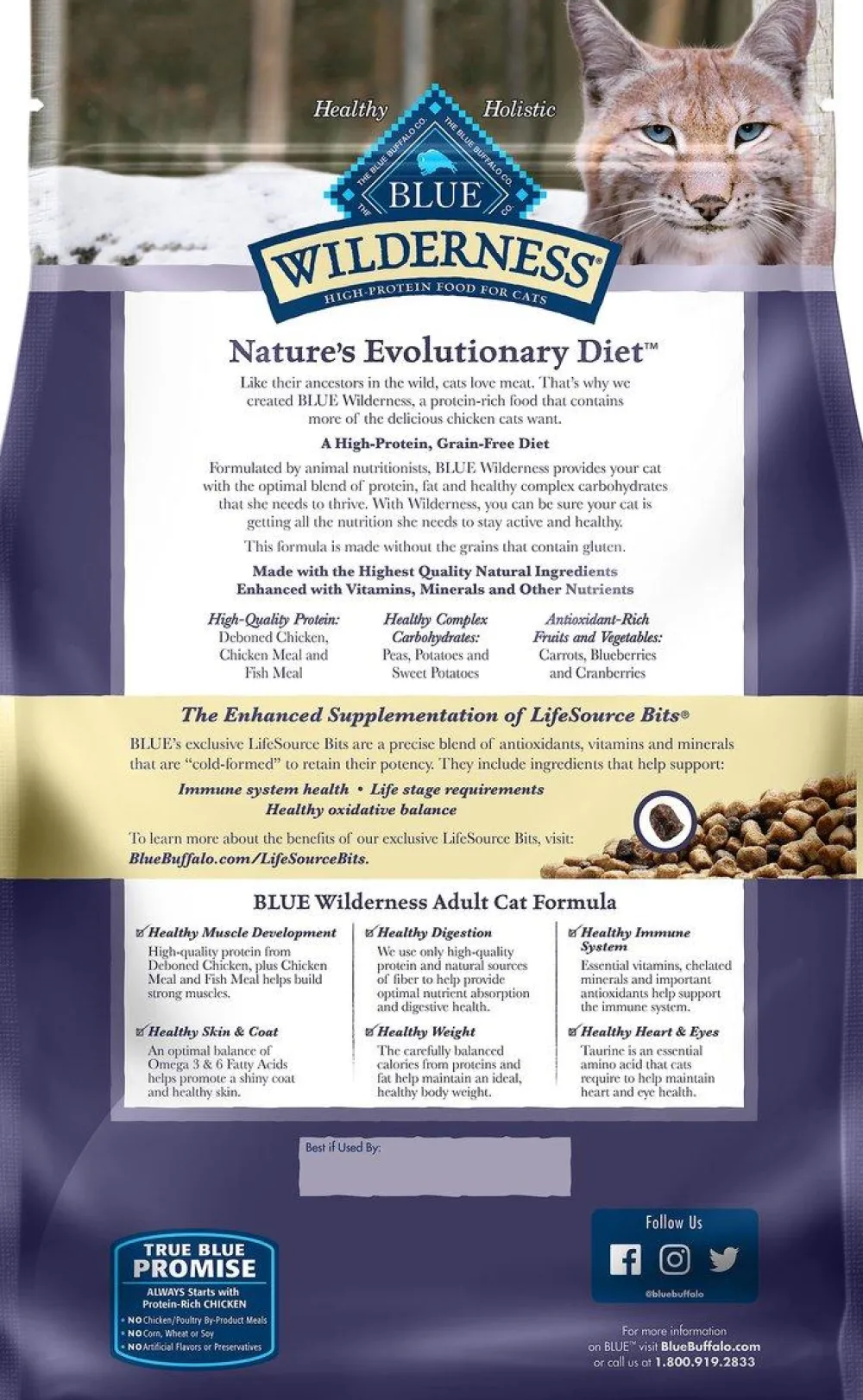 Blue Buffalo Dry Food^BLUE Wilderness High-Protein with Chicken Grain-Free Dry Cat Food, 6-lb