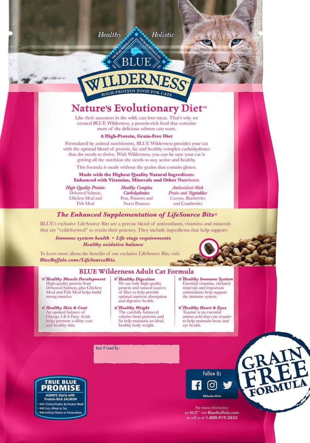 Blue Buffalo Dry Food^BLUE Wilderness High-Protein with Salmon Grain-Free Dry Cat Food, 5-lb