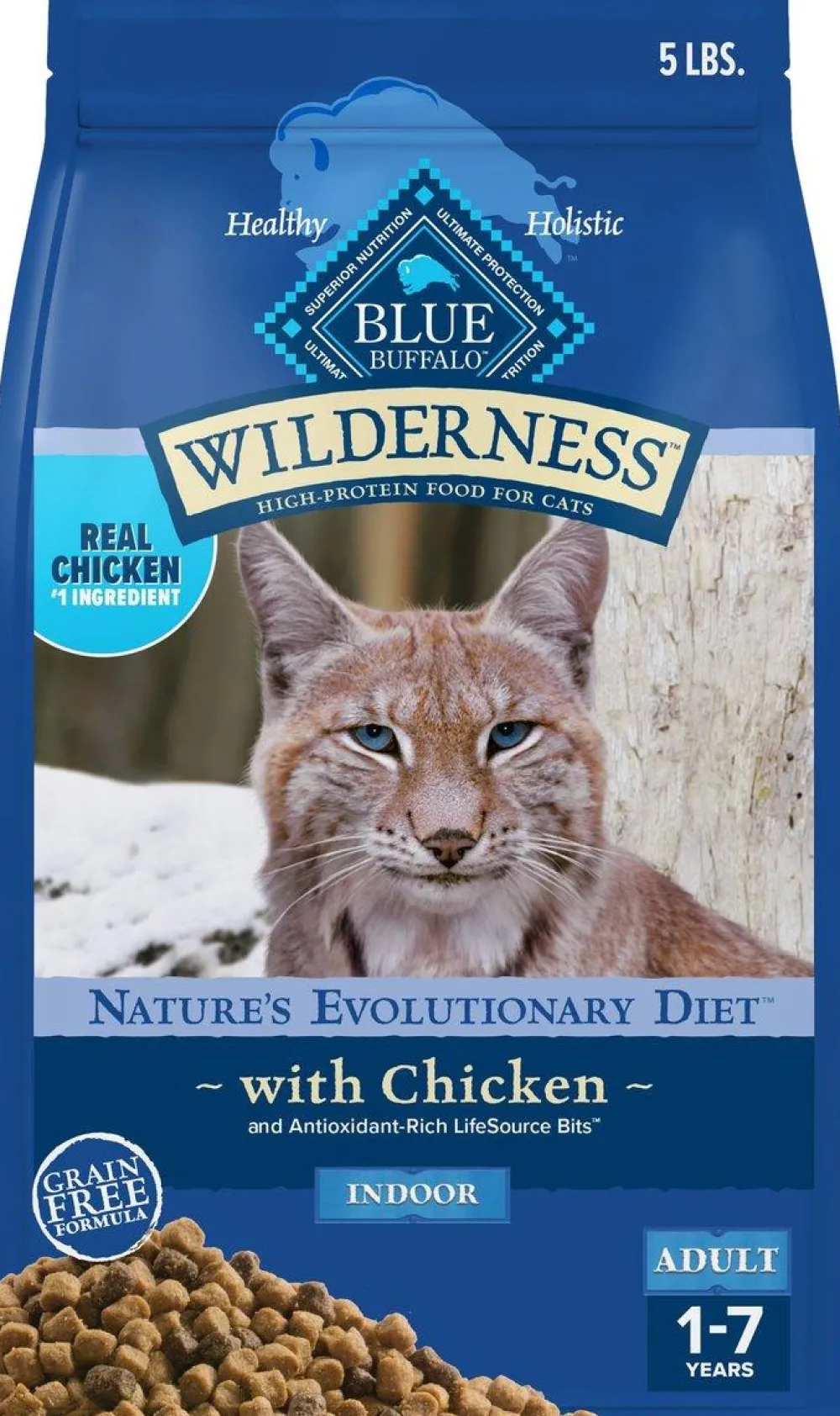 Blue Buffalo Dry Food^BLUE Wilderness Indoor with Chicken Grain-Free Dry Cat Food, 5-lb