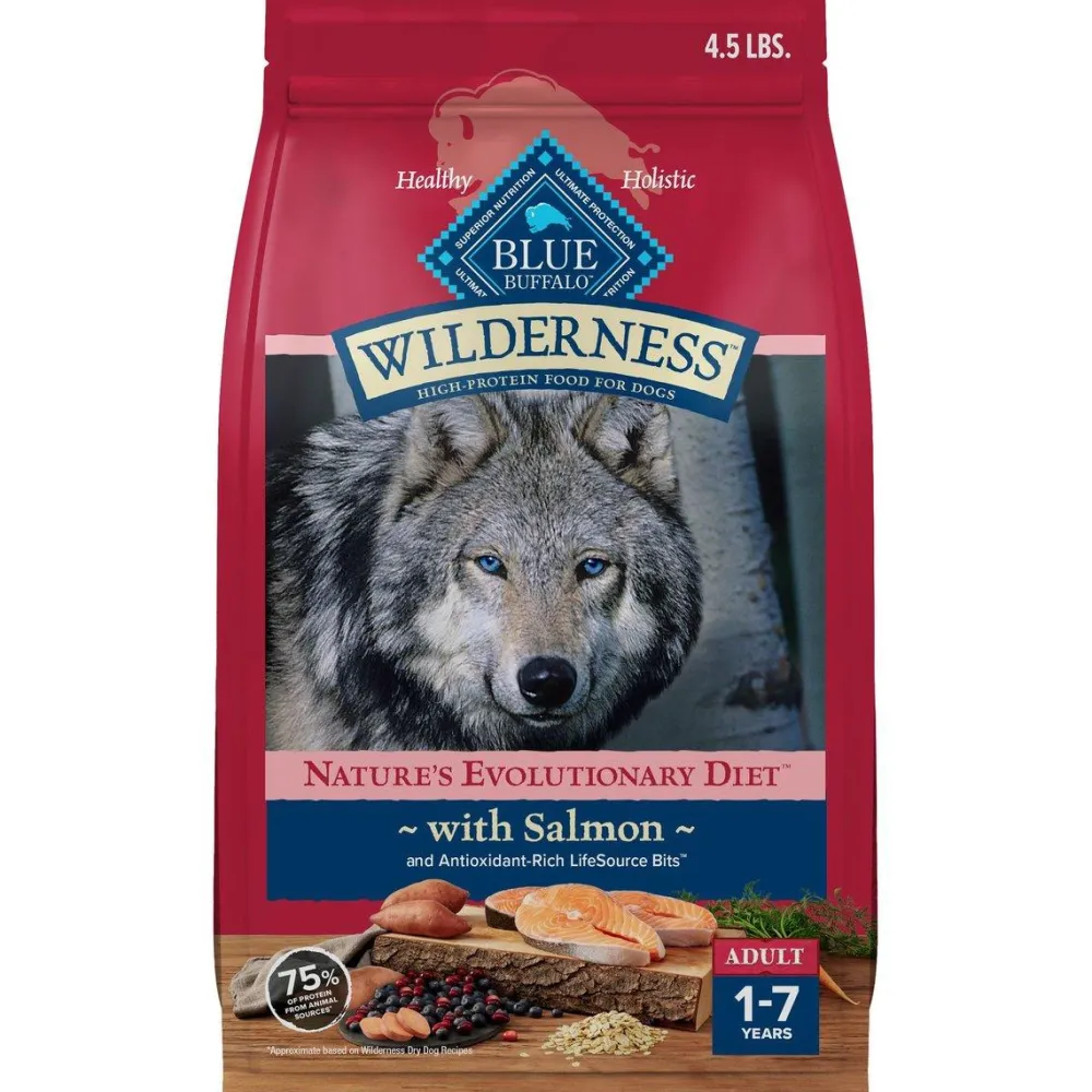 Blue Buffalo Dry Food^BLUE Wilderness Salmon with Wholesome Grains Adult Dry Dog Food, 4.5-lb