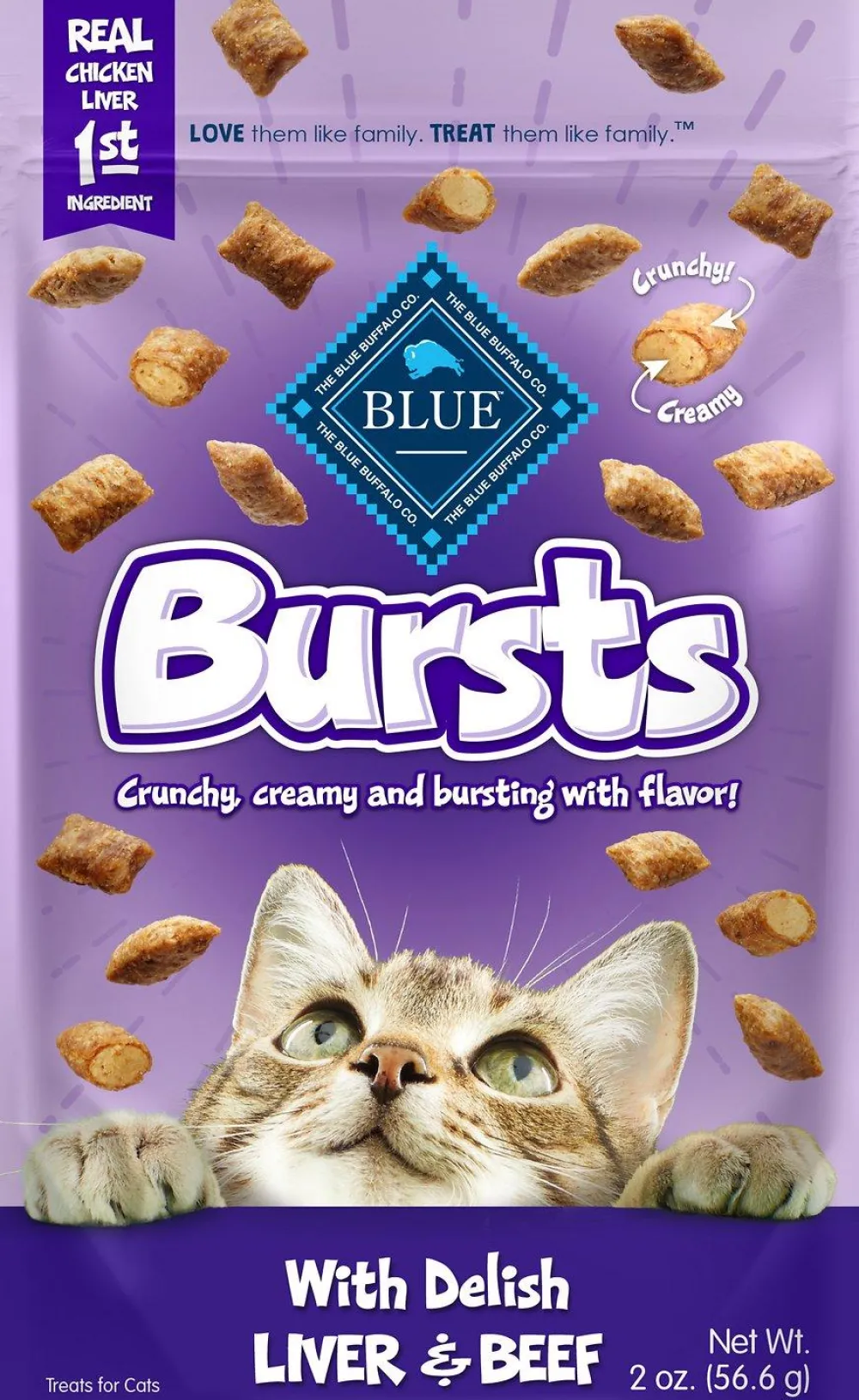Blue Buffalo Crunchy Treats^Bursts with Delish Liver & Beef Cat Treats, 2-oz
