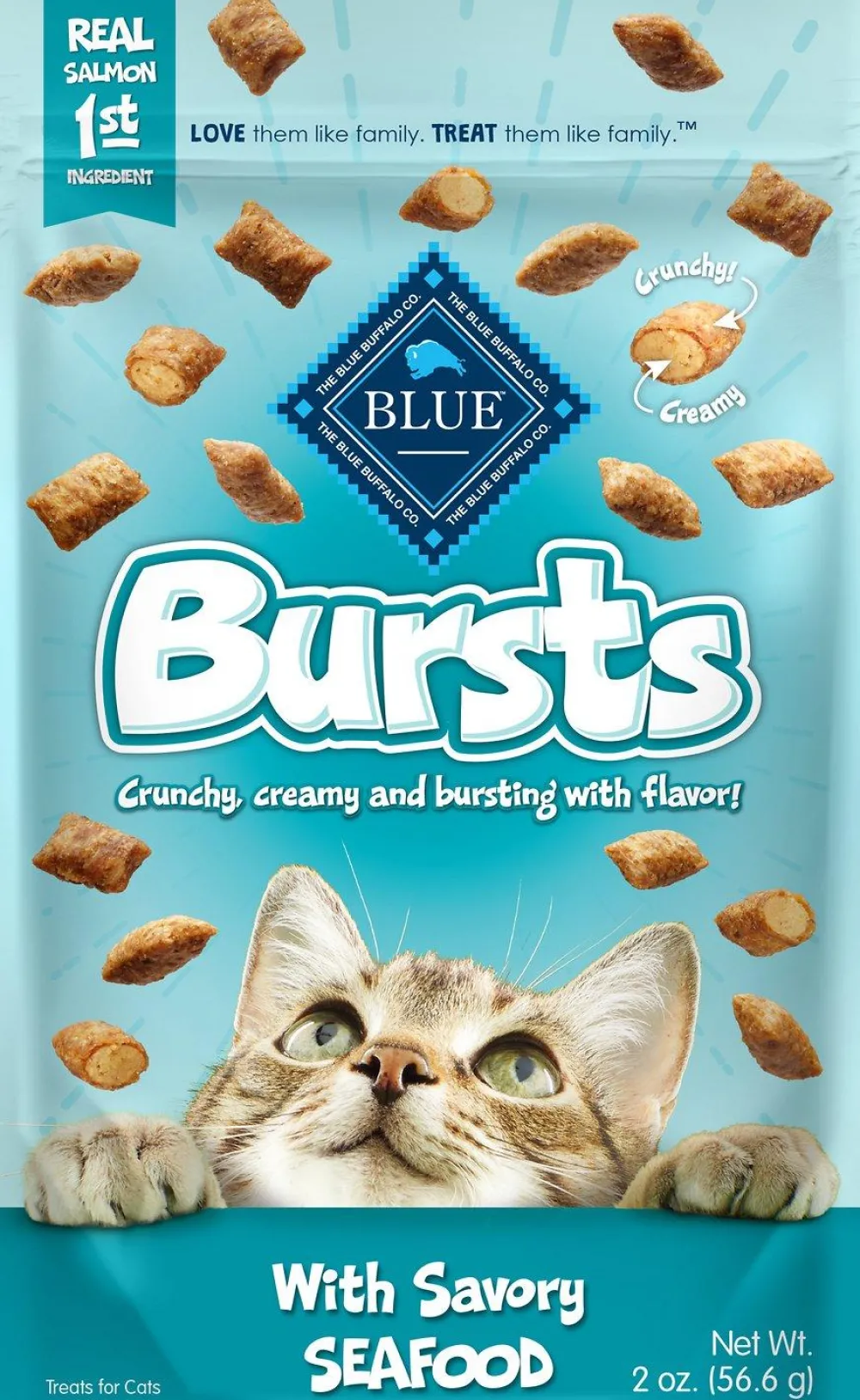Blue Buffalo Crunchy Treats^Bursts with Savory Seafood Cat Treats, 2-oz