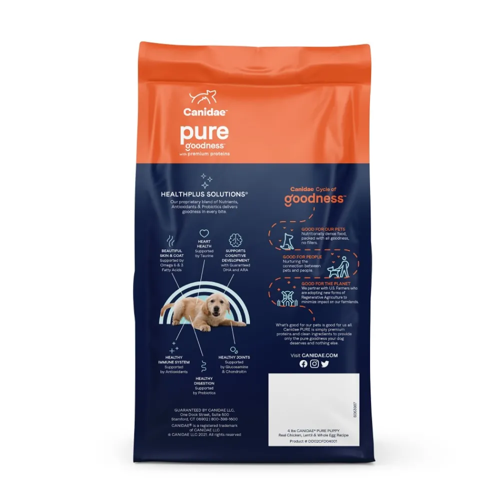 Canidae Dry Food^Grain-Free PURE Puppy Real Chicken, Lentil & Whole Egg Recipe Dry Dog Food, 4-lb