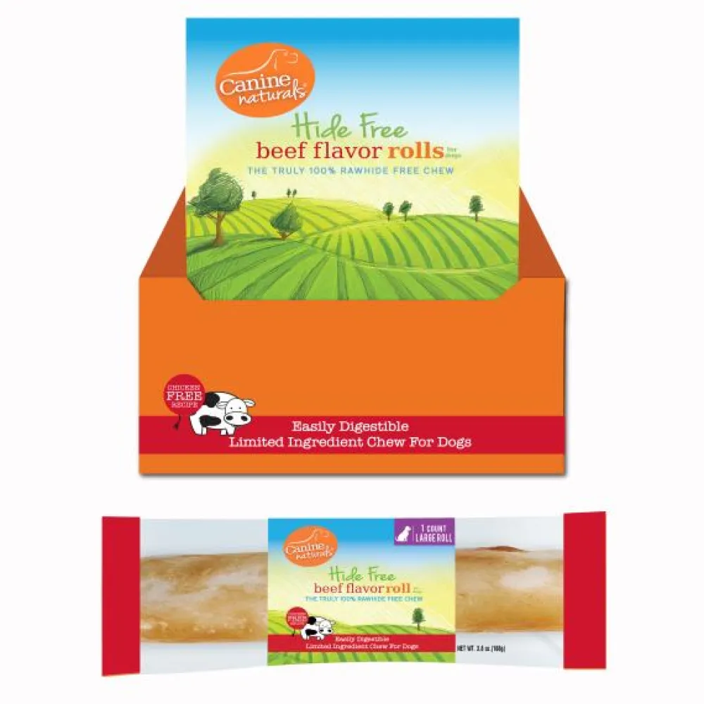 Canine Naturals Bully Sticks & Natural Chews^Hide Free Beef Roll Dog Treats, 7-in