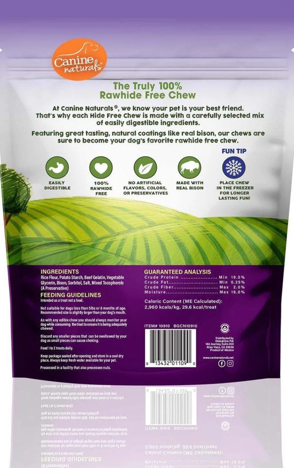 Canine Naturals Bully Sticks & Natural Chews^Hide Free Bison Flavor Sticks Dog Treats, 5-in, 10-pk