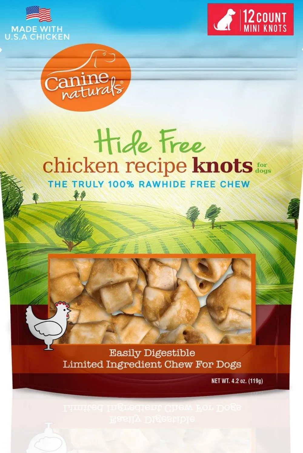 Canine Naturals Bully Sticks & Natural Chews^Hide Free Chicken Mini Knots Dog Treats, 12-count