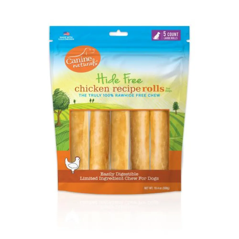 Canine Naturals Bully Sticks & Natural Chews^Hide Free Chicken Recipe Large Rolls Dog Treats, 7-in, 5-pk
