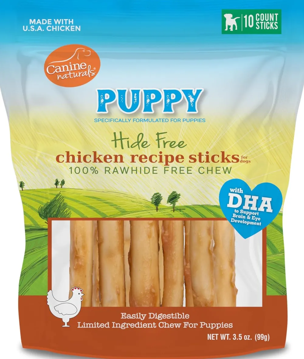 Canine Naturals Bully Sticks & Natural Chews^Hide Free Chicken Recipe Sticks Puppy Dog Treats, 10-pk