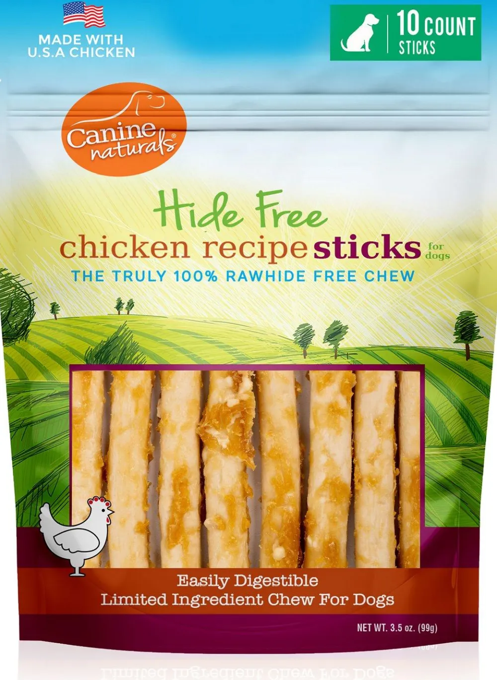 Canine Naturals Bully Sticks & Natural Chews^Hide Free Chicken Sticks Dog Treats, 5-in, 10-pk