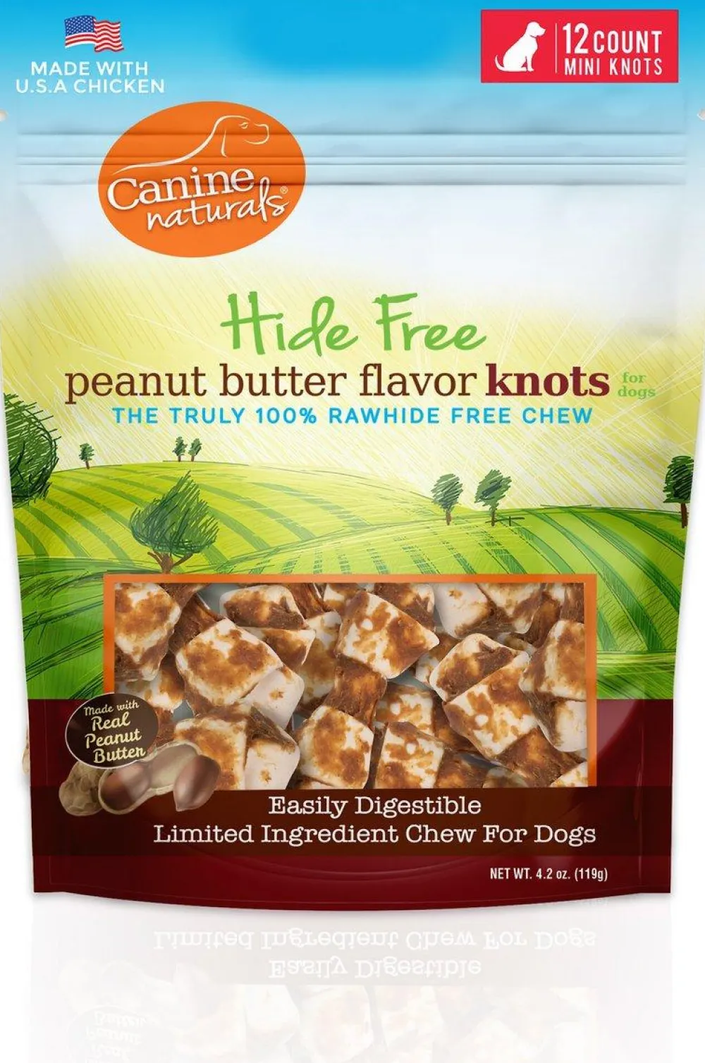 Canine Naturals Bully Sticks & Natural Chews^Hide Free Peanut Butter Mini Knots Dog Treats, 12-count