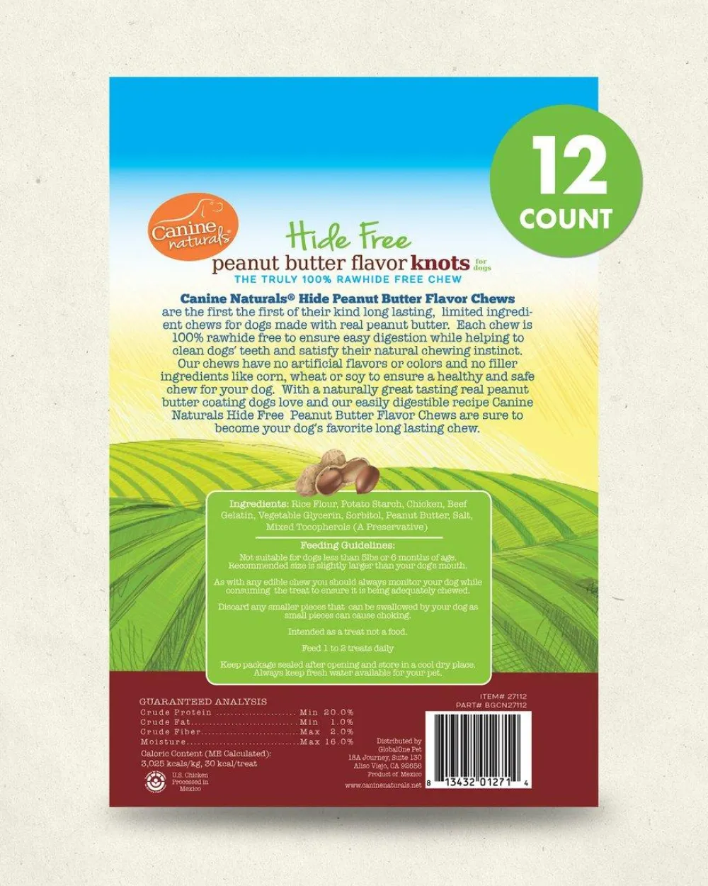 Canine Naturals Bully Sticks & Natural Chews^Hide Free Peanut Butter Mini Knots Dog Treats, 12-count