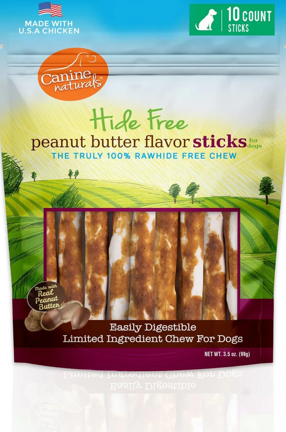 Canine Naturals Bully Sticks & Natural Chews^Hide Free Peanut Butter Sticks Dog Treats, 10-count