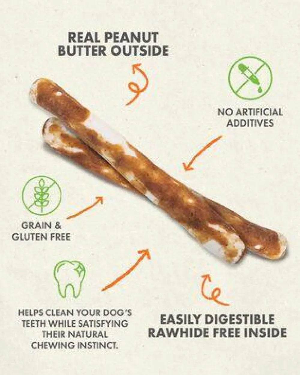 Canine Naturals Bully Sticks & Natural Chews^Hide Free Peanut Butter Sticks Dog Treats, 5-in, 40-pk