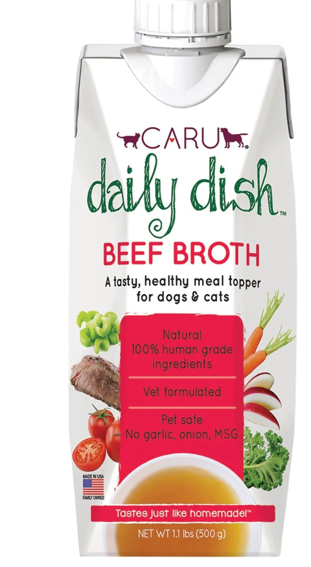 Caru Pet Food Food Toppings | Broth^Caru Daily Dish Beef Broth for Dogs & Cats, 1.1-lb