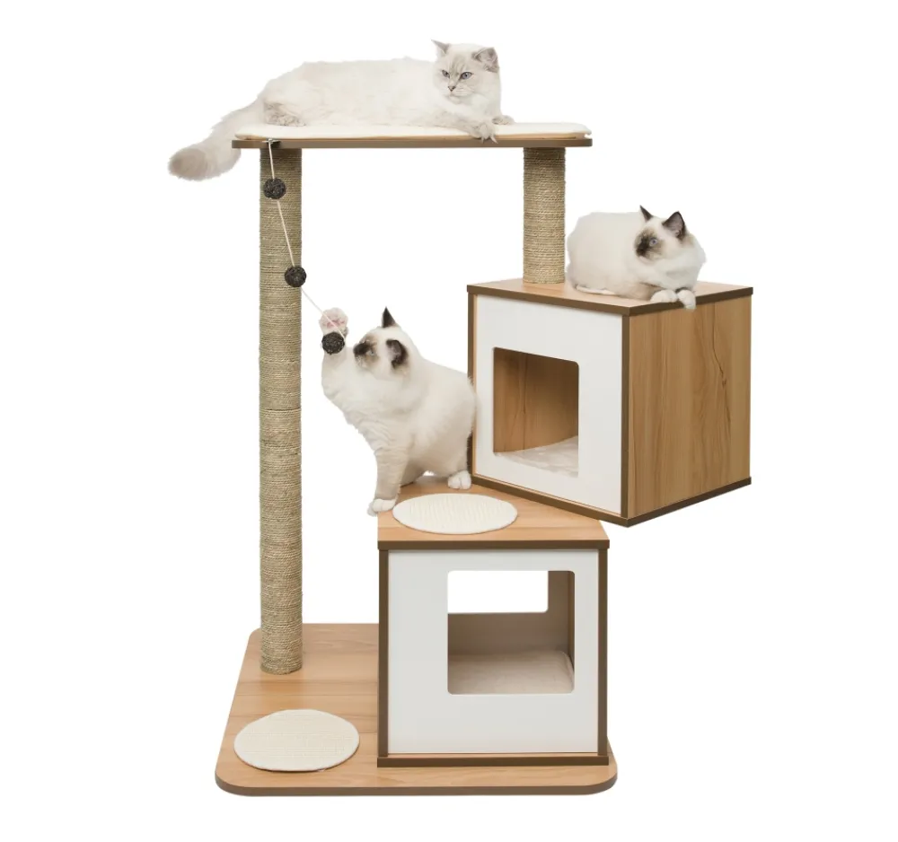 Catit Trees, Condos & Scratchers | Trees, Condos & Scratchers^Vesper Cat Tree, Double Base, Walnut