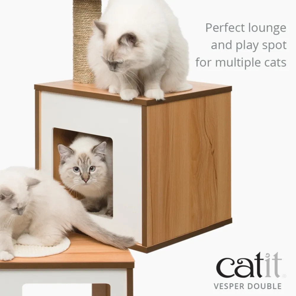 Catit Trees, Condos & Scratchers | Trees, Condos & Scratchers^Vesper Cat Tree, Double Base, Walnut