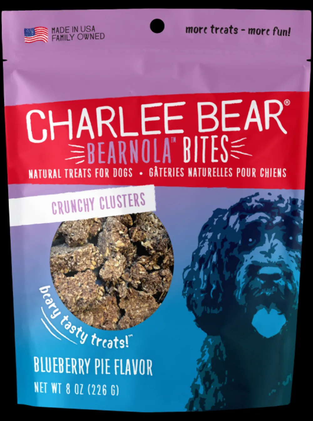 Charlee Bear Biscuits & Crunchy Treats^Bearnola Bites Crunchy Granola Clusters Natural Dog Treats, Blueberry Pie Flavor, 8-oz