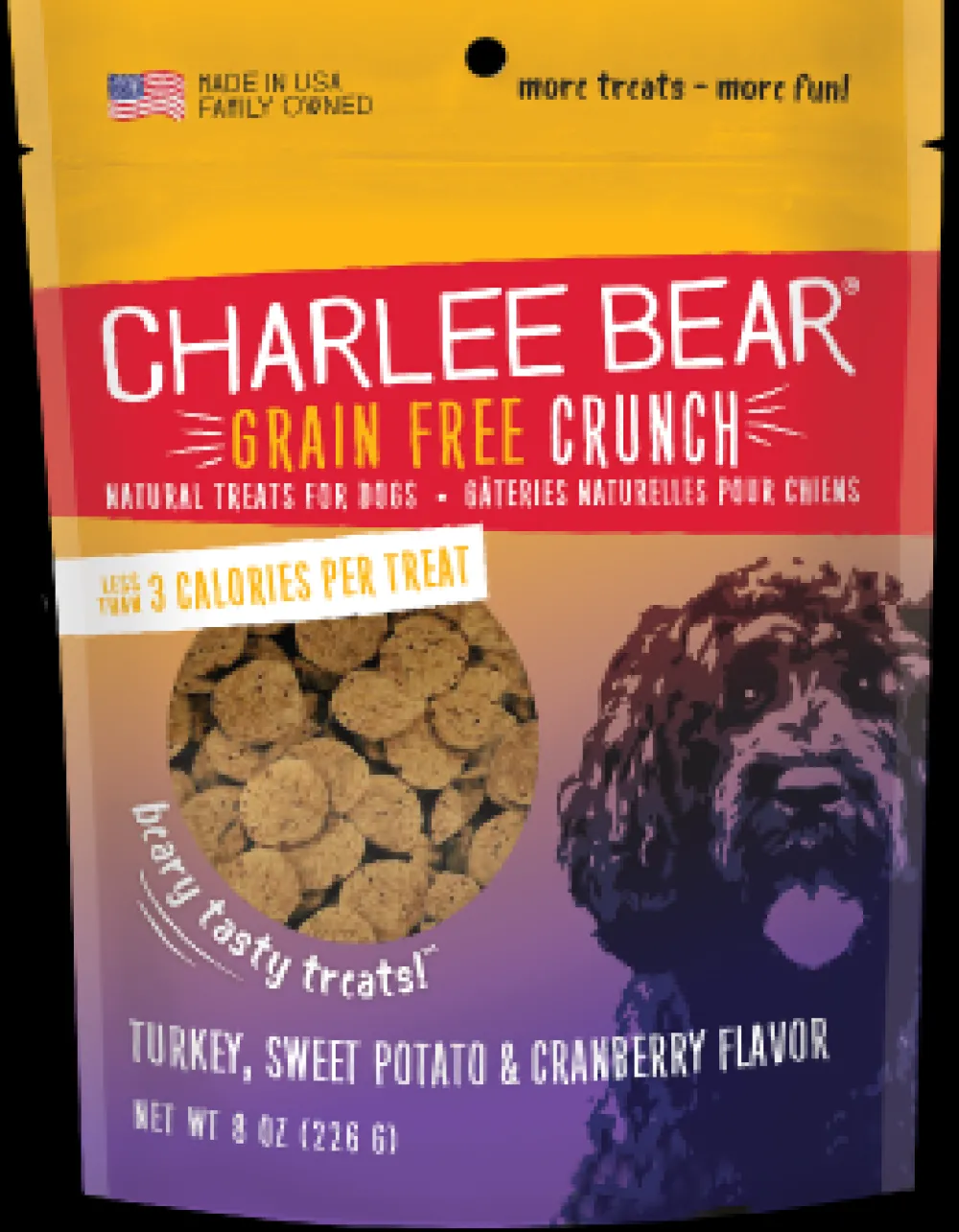 Charlee Bear Biscuits & Crunchy Treats^Natural Bear Crunch Turkey, Sweet Potato & Cranberry Grain-Free Dog Treats, 8-oz