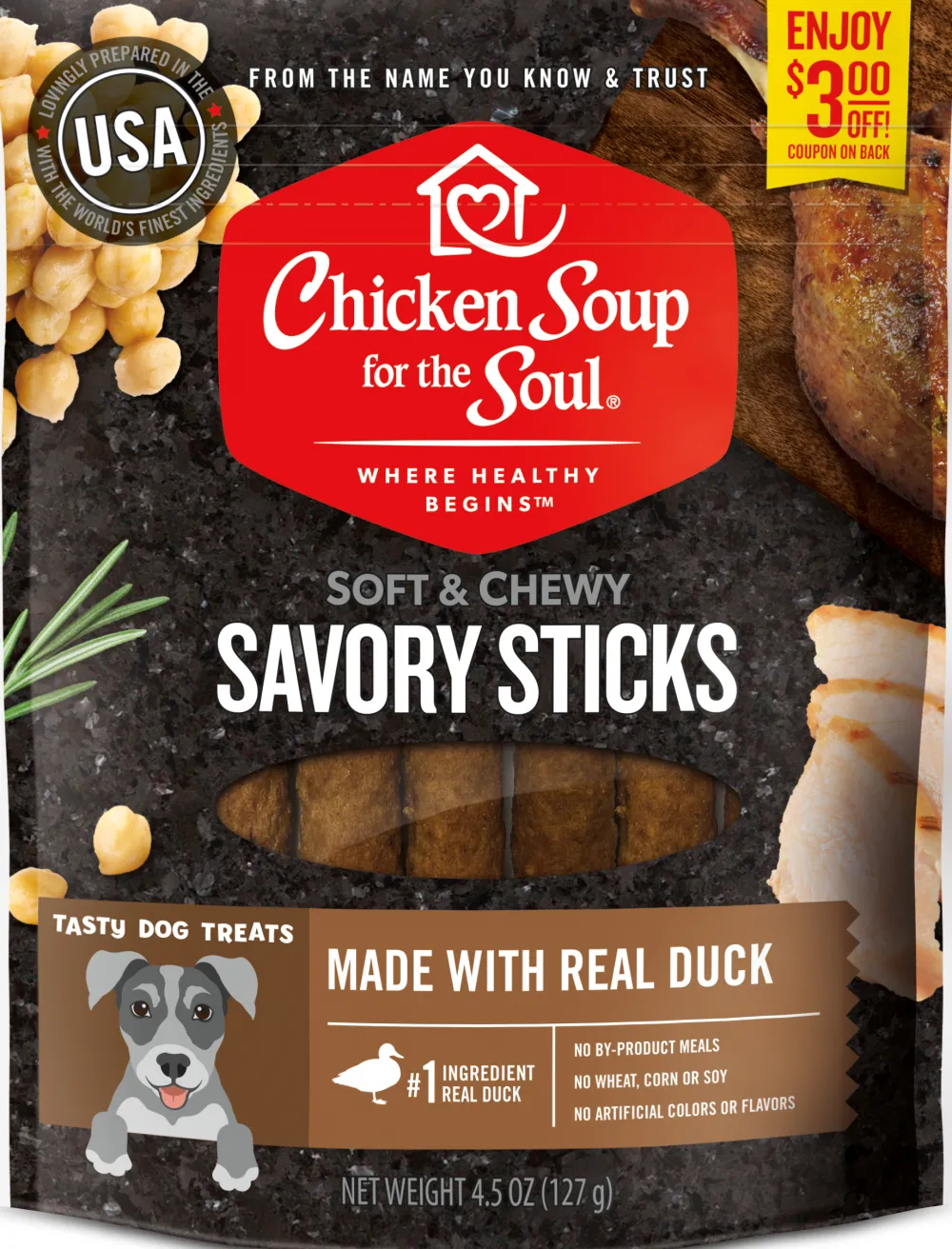Chicken Soup Dry Food^Savory Sticks Duck Dog Treats, 4.5oz