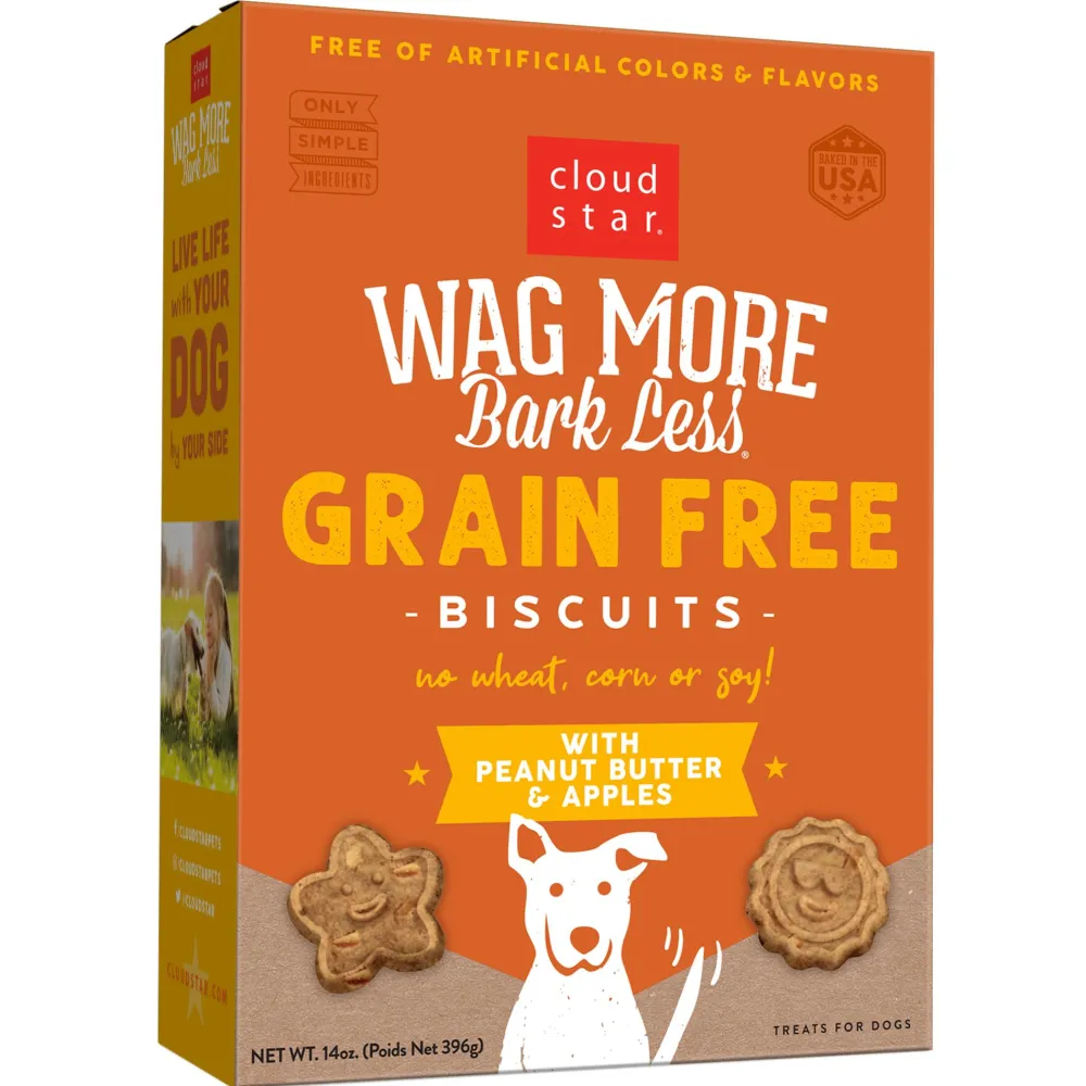 Cloud Star Biscuits & Crunchy Treats^Wag More Bark Less Grain-Free Oven Baked with Peanut Butter & Apples Dog Treats, 14-oz