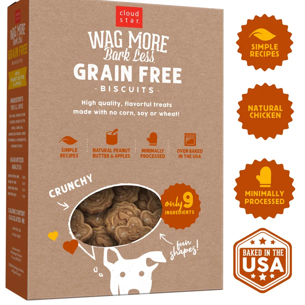 Cloud Star Biscuits & Crunchy Treats^Wag More Bark Less Grain-Free Oven Baked with Peanut Butter & Apples Dog Treats, 14-oz