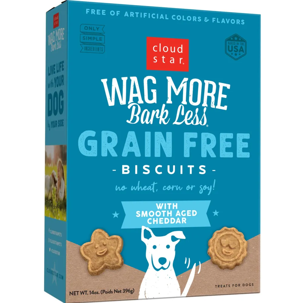 Cloud Star Biscuits & Crunchy Treats^Wag More Bark Less Grain-Free Oven Baked with Smooth Aged Cheddar Dog Treats, 14-oz