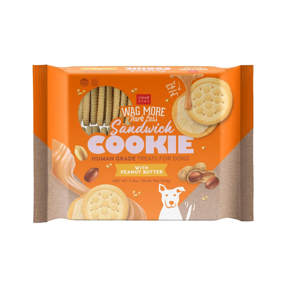 Cloud Star Biscuits & Crunchy Treats^Wag More Bark Less Sandwich Cookie Peanut Butter Dog Treats, 11.8-oz