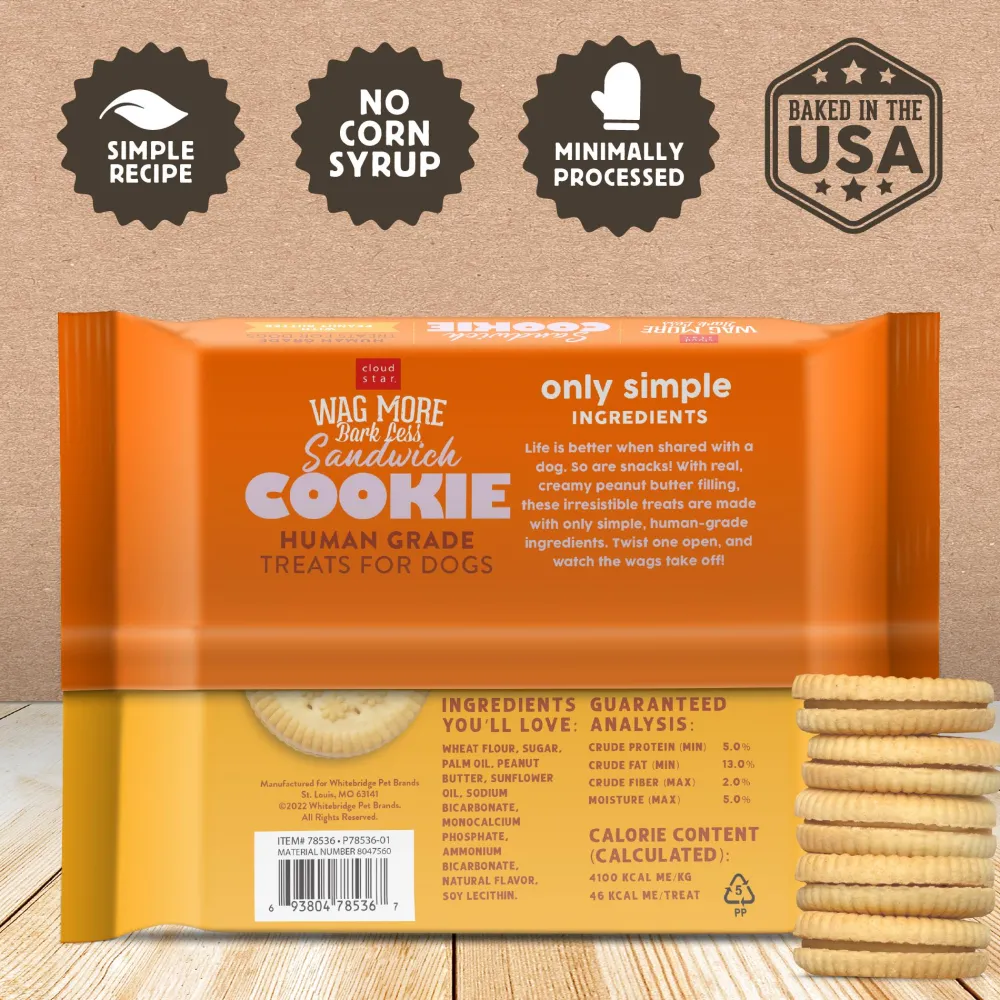 Cloud Star Biscuits & Crunchy Treats^Wag More Bark Less Sandwich Cookie Peanut Butter Dog Treats, 11.8-oz