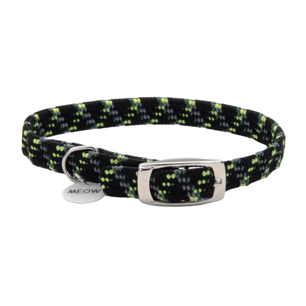 Coastal Pet Products Leashes & Collars | Leashes & Collars^Coastal ElastaCat Reflective Safety Stretch Cat Collar with Reflective Charm, Black & Green, 3/8-in x 10-in