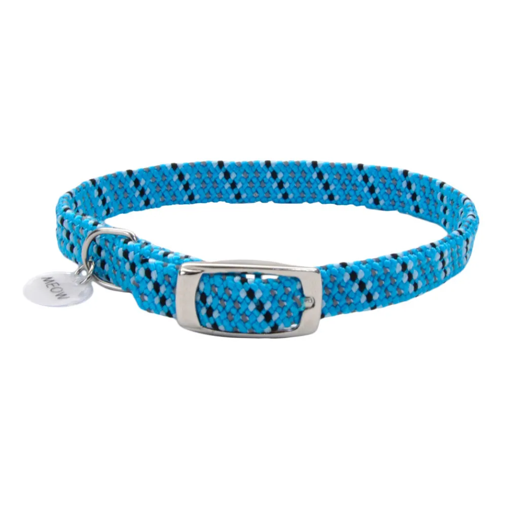 Coastal Pet Products Leashes & Collars | Leashes & Collars^Coastal ElastaCat Reflective Safety Stretch Cat Collar with Reflective Charm, Blue & Black, 3/8-in x 10-in