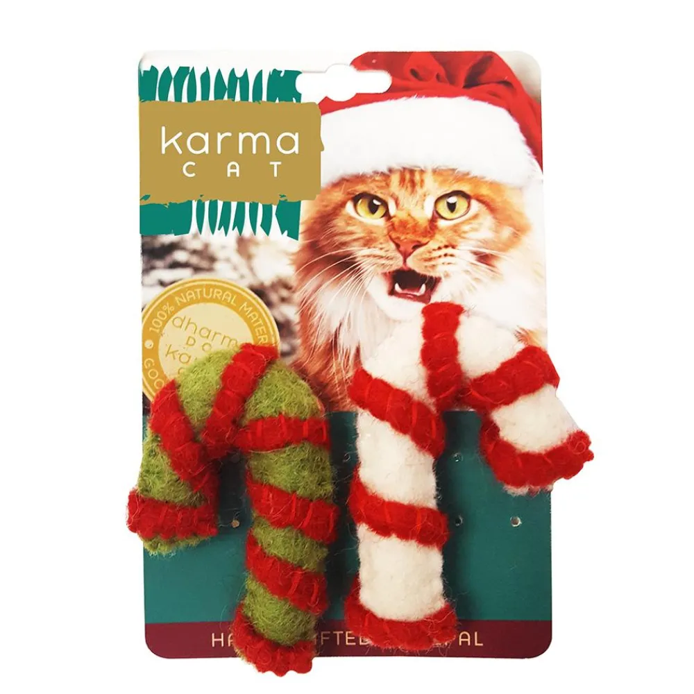 Dharma Dog Karma Cat Toys | Toys^Candy Cane Wool Cat Toy, 2-pk