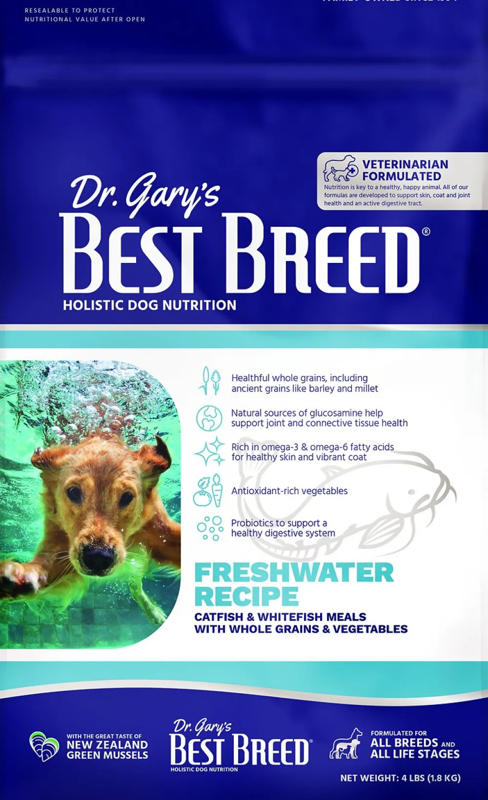 Dr. Gary's Best Breed Dry Food^Freshwater Recipe Dry Dog Food, 26-lb